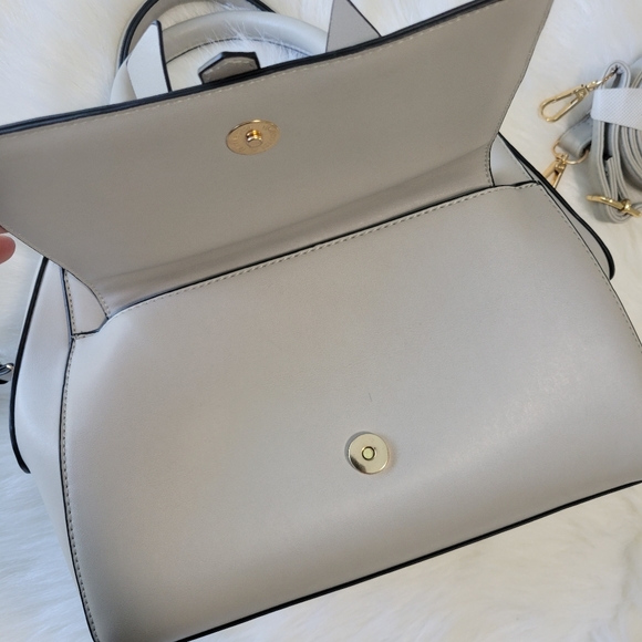 Light Gray Satchel Handbag Vegan Leather   Includes Crossbody Strap NWOT - Picture 5 of 13